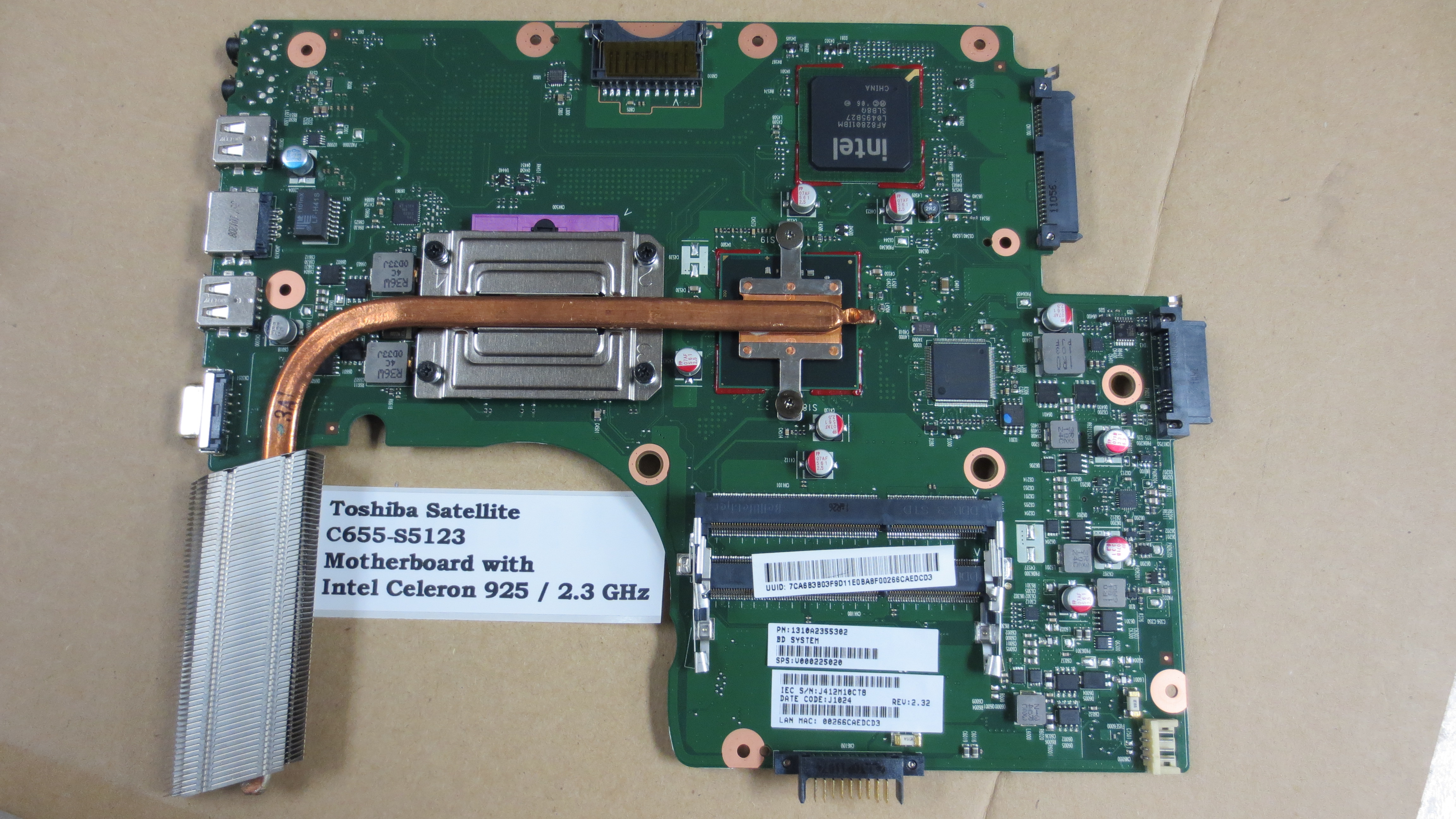 Motherboard Intel Celelron 925 CPU For Toshiba Satellite C655 S5123 15